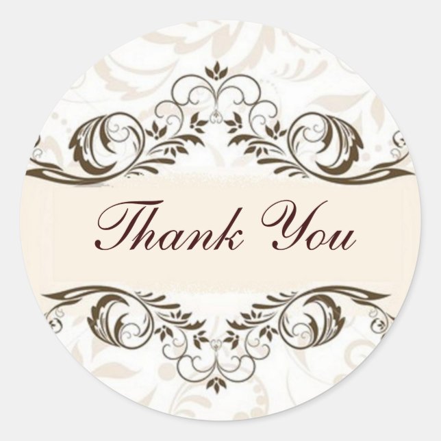 Sticker Rond Elégante Crème Florale Mariage damassé (Devant)