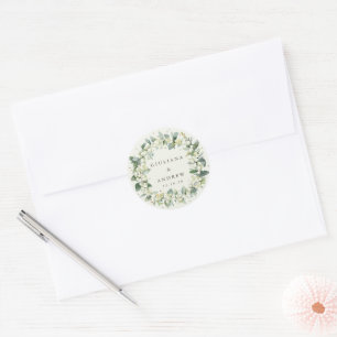Sticker Rond Elégante crème Snowberry+Eucalyptus Wreath Mariage