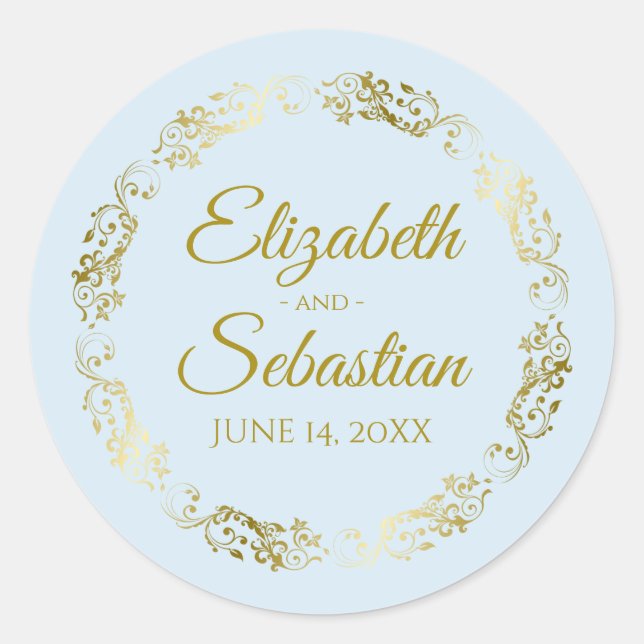 Sticker Rond Elégante dentelle d'or en poudre bleu mariage Favo (Devant)