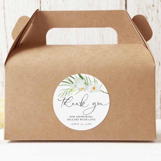 Sticker Rond Élégante douche de mariée à l'orchidée blanche (Créateur téléchargé)