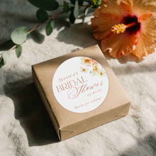 Sticker Rond Élégante Douche de Mariée Florale d'Agrumes