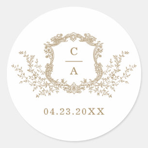 Sticker Rond Élégante enveloppe Vintage de crête botanique Clas
