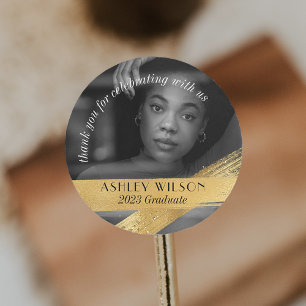 Sticker Rond Élégante et minimale photo de graduation en or