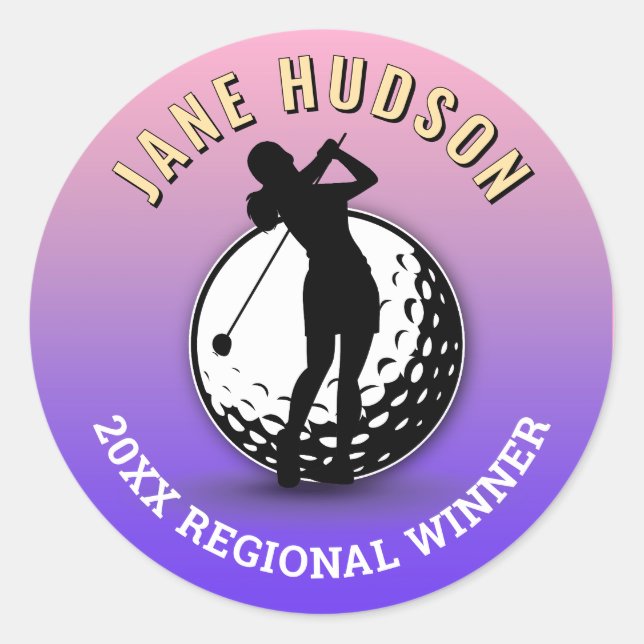 Sticker Rond Elégante femme Golfer Monogramme Design (Devant)