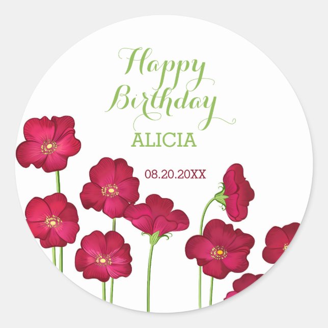 Sticker Rond Élégante fête d'anniversaire du Fleur sauvage Red  (Devant)