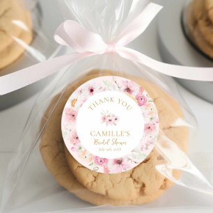 Sticker Rond Élégante Fête de Mariage Florale Rose