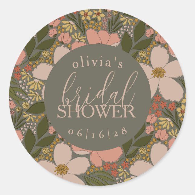 Sticker Rond Elégante Fête des mariées Florale personnalisée (Devant)