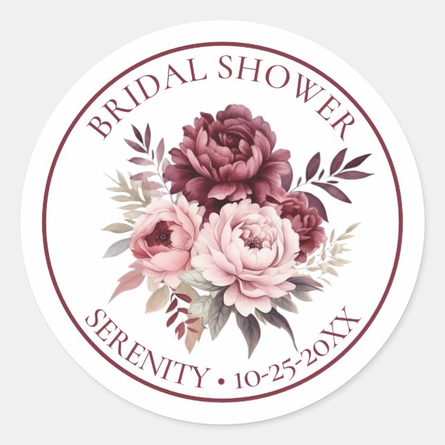 Sticker Rond Elégante Fête des mariées Florale rose Bourgogne (Devant)