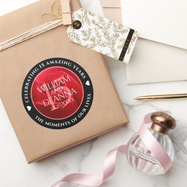 Sticker Rond Élégante fête du 15e anniversaire du Mariage Rose (Cadeaux)