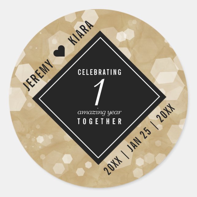 Sticker Rond Élégante fête du 1er anniversaire du Mariage de pa (Devant)