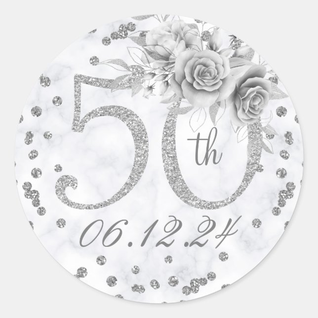 Sticker Rond Élégante fête du 50e anniversaire Glam Marble Arge (Devant)