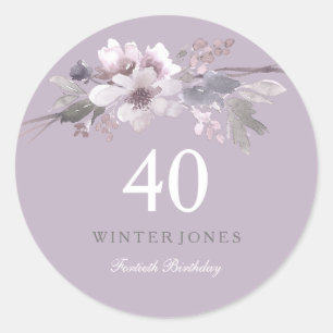 Sticker Rond Élégante fête florale violette 40e anniversaire