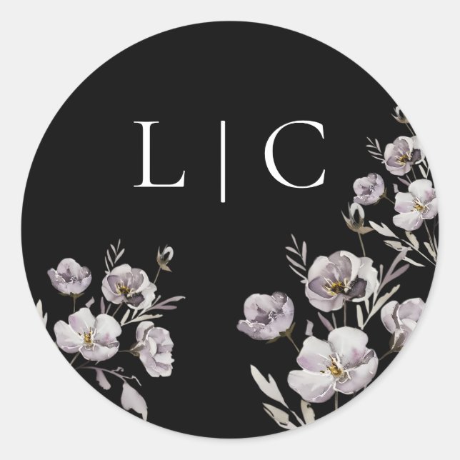 Sticker Rond Élégante fleur d'aquarelle noire de mariage (Devant)