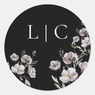 Sticker Rond Élégante fleur d'aquarelle noire de mariage
