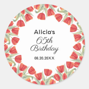 Sticker Rond Élégante fleur rousse printanière 65e anniversaire