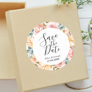 Sticker Rond Élégante Fleur Sauvage Mariage Personnalisé Carte