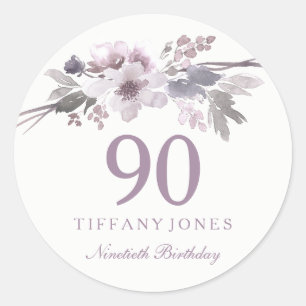 Sticker Rond Elégante florale violette 90e fête d'anniversaire