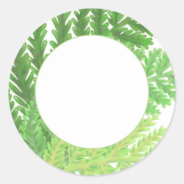 Sticker Rond Élégante fougères vertes feuilles de bois (Devant)