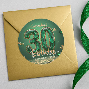 Sticker Rond Elégante Glam Emerald Green Gemstones 30e annivers
