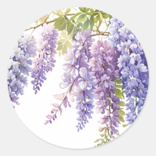 Sticker Rond Elégante glycine d'aquarelle violette bleu floral