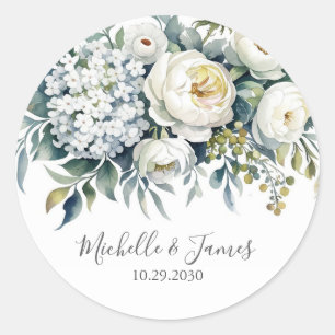 Sticker Rond Élégante Hydrangea Rose Florale Mariage           