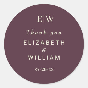 Sticker Rond Elégante laque simple cerise, Mariage Monogramme