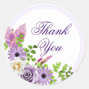Sticker Rond Élégante Lavande violette Merci floral