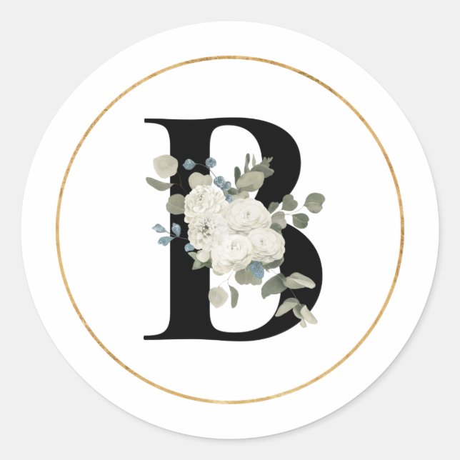 Sticker Rond Élégante lettre de monogramme floral blanc B sur b (Devant)