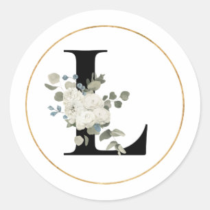 Sticker Rond Élégante lettre de monogramme floral blanc L sur