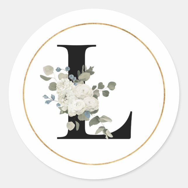 Sticker Rond Élégante lettre de monogramme floral blanc L sur b (Devant)