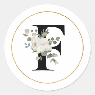Sticker Rond Élégante lettre Florale blanche monogramme F sur b