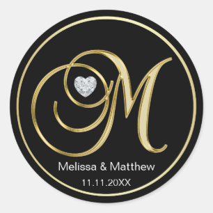 Sticker Rond Élégante lettre M de monogramme d'or noir