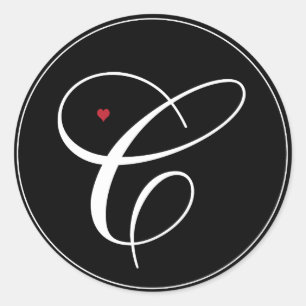 Sticker Rond Élégante lettre Monogramme C avec coeur