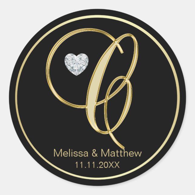 Sticker Rond Élégante lettre Monogramme d'or noir C Diamant de  (Devant)
