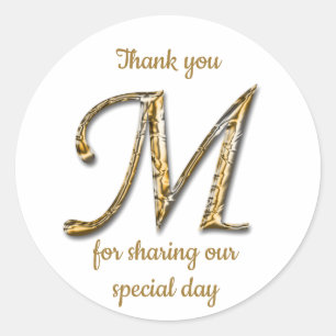 Sticker Rond Élégante lettre or argent M Monogram Merci