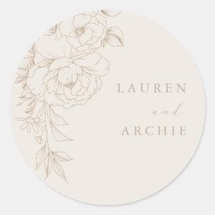 Sticker Rond Élégante ligne d'art boho floral mariage vintage