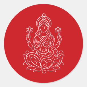 Sticker Rond Elégante ligne d'art de la déesse Lakshmi sur Lotu