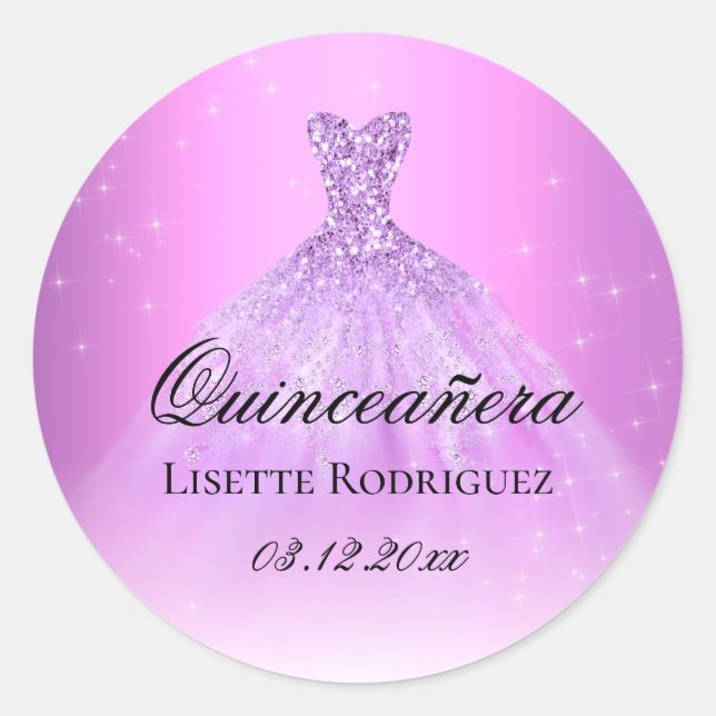 Sticker Rond Elégante Lilac Purple Quinceanera personnalisée (Devant)