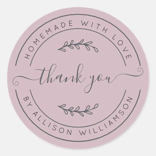 Sticker Rond Elégante Maison Faite Avec Amour Pastel Purple Mer (Devant)