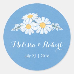 Sticker Rond Elégante marguerite florale blanche sur Mariage bl