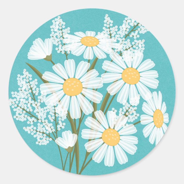 Sticker Rond Elégante marguerite florale blanche sur Mariage Tu (Devant)