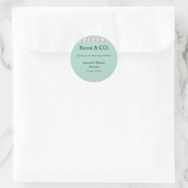 Sticker Rond Elégante Mariée & Co Turquoise Blue Pearl Fête des (Sac)