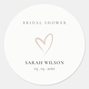 Sticker Rond Élégante Minimal Rose Pâle Cœur Baby Shower