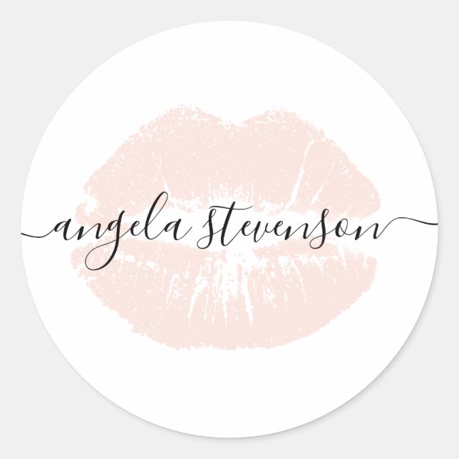 Sticker Rond Élégante moderne chick blush lèvres rose blanc (Devant)