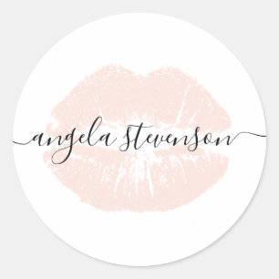 Sticker Rond Élégante moderne chick blush lèvres rose blanc