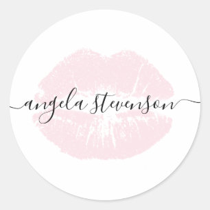 Sticker Rond Élégante moderne chick pastel lèvres rose blanc