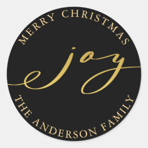 Sticker Rond Elégante Noël Joy Gold & Black Holiday