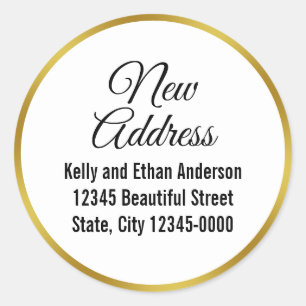Sticker Rond Élégante nouvelle adresse White and Faux Gold