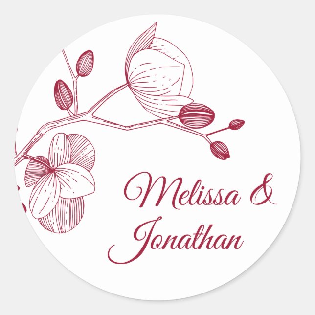 Sticker Rond Elégante orchidée romantique moderne mariage (Devant)