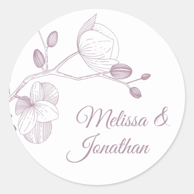 Sticker Rond Elégante orchidée romantique moderne mariage (Devant)